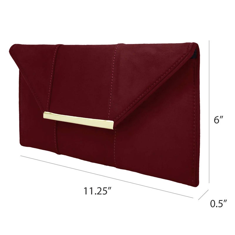 JNB Faux Microsuede Envelope Clutch, Burgundy Medium - Image 3